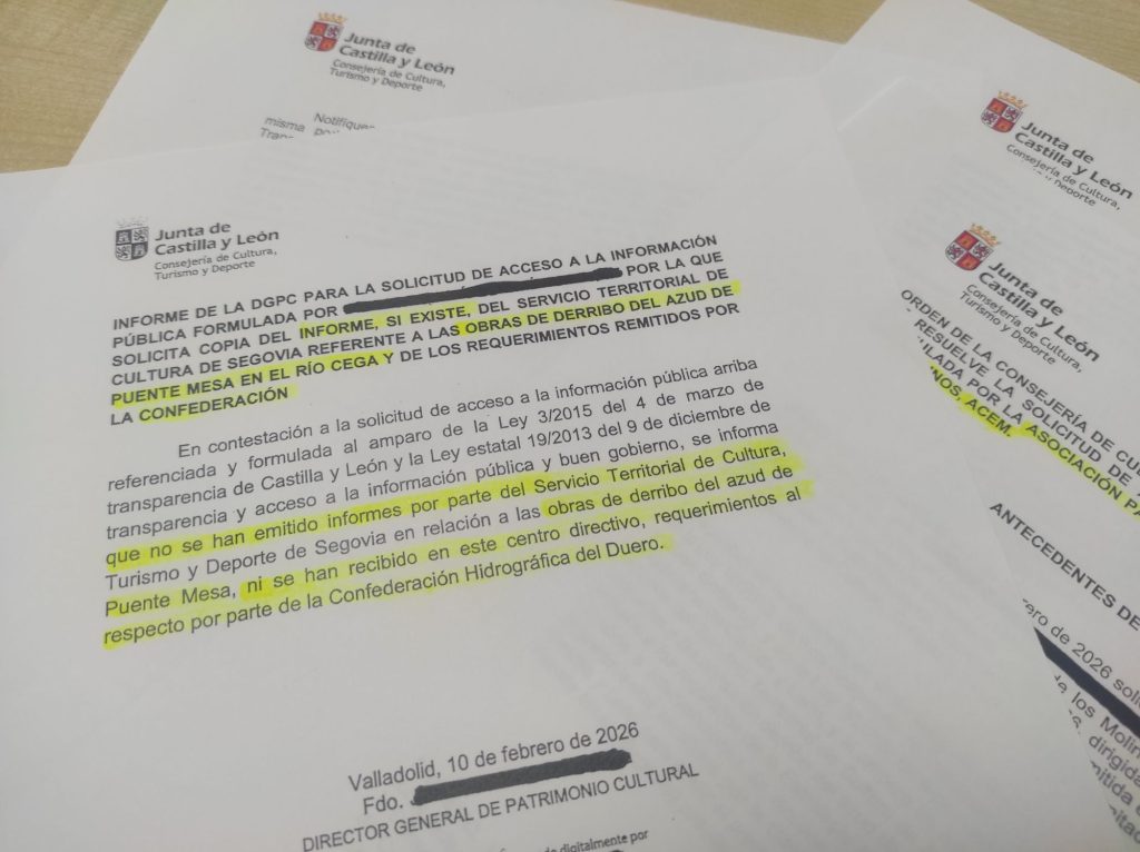 Informe sobre el azud de Mesa del Director General de Patrimonio Cultural de la Junta de Castilla y León